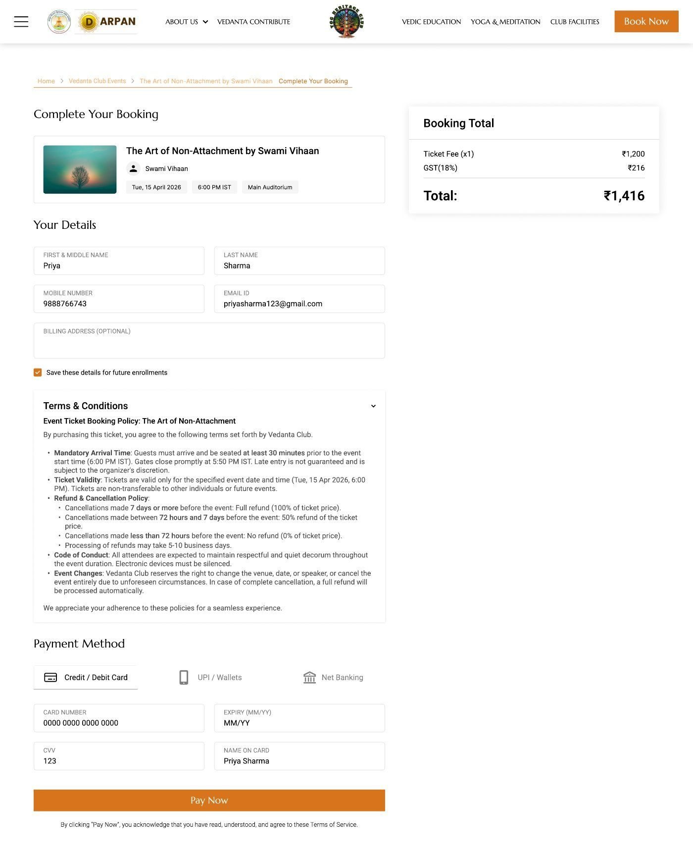 Booking checkout