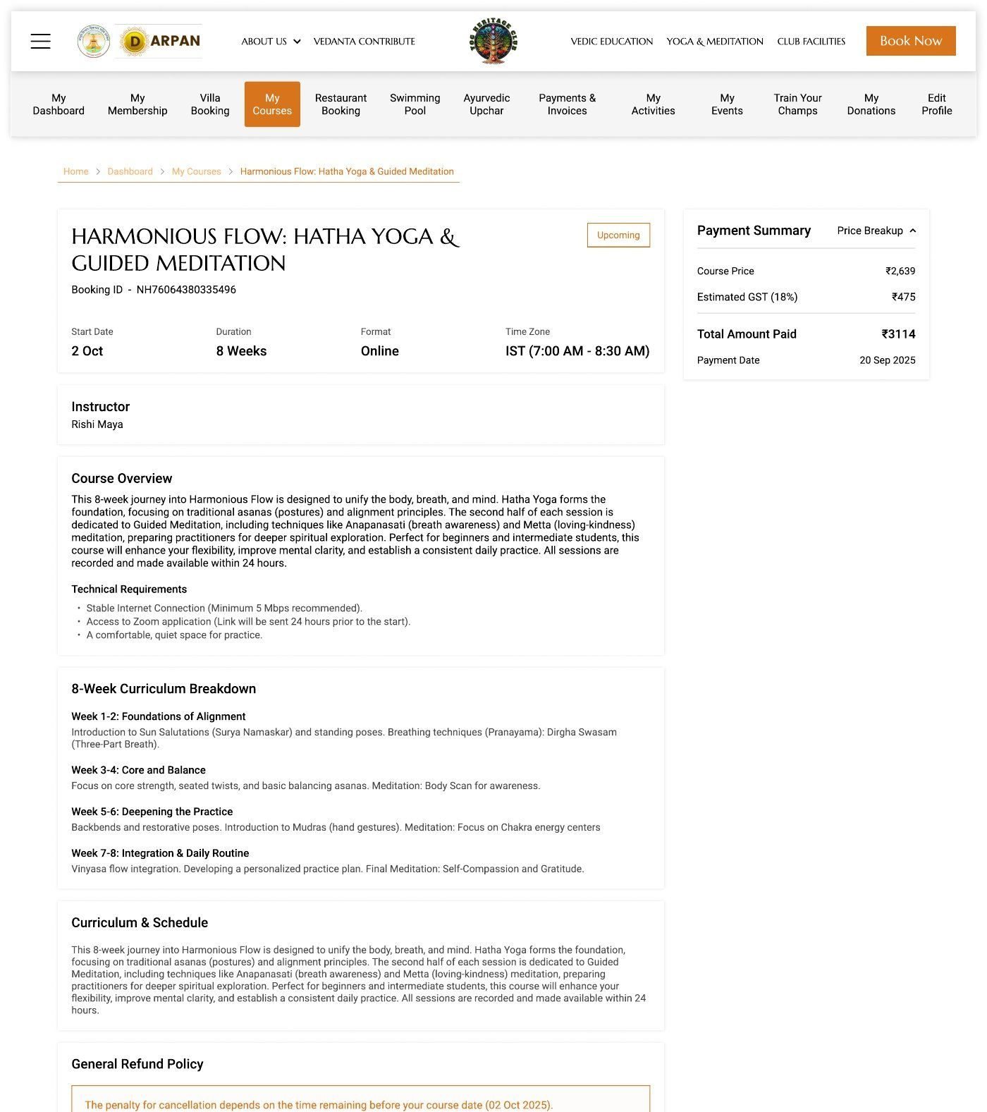 Member portal: course booking